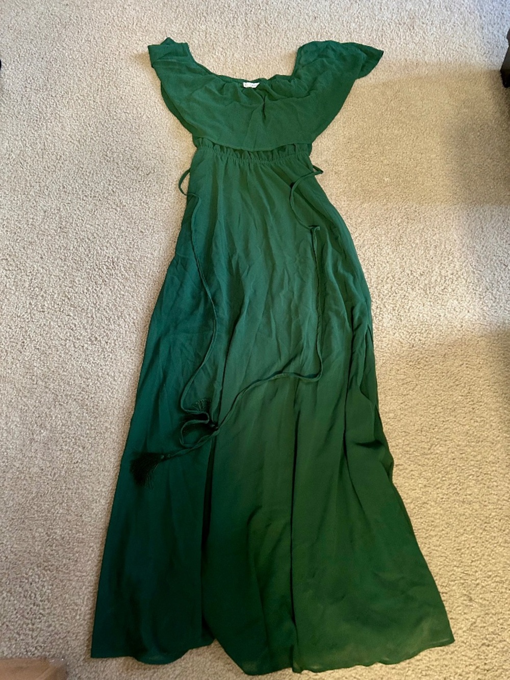 Baltic Born Victoria Off Shoulder Maxi Dress Sz XL Dark Sage Side Slit